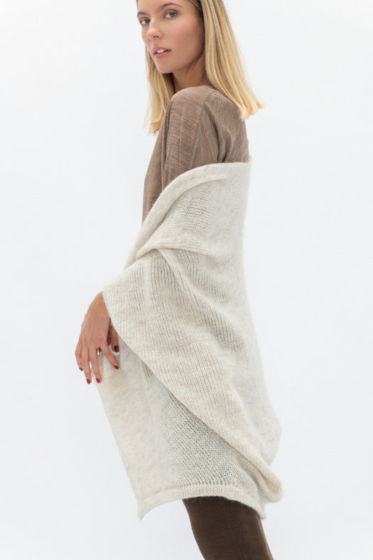 alpaca merino poncho cream colour side view