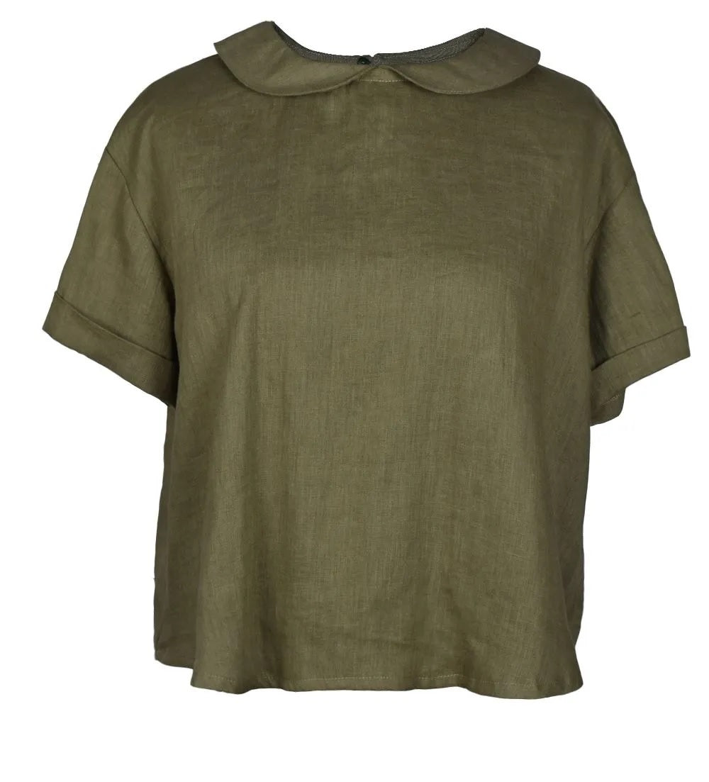 Zoe green linen blouse front