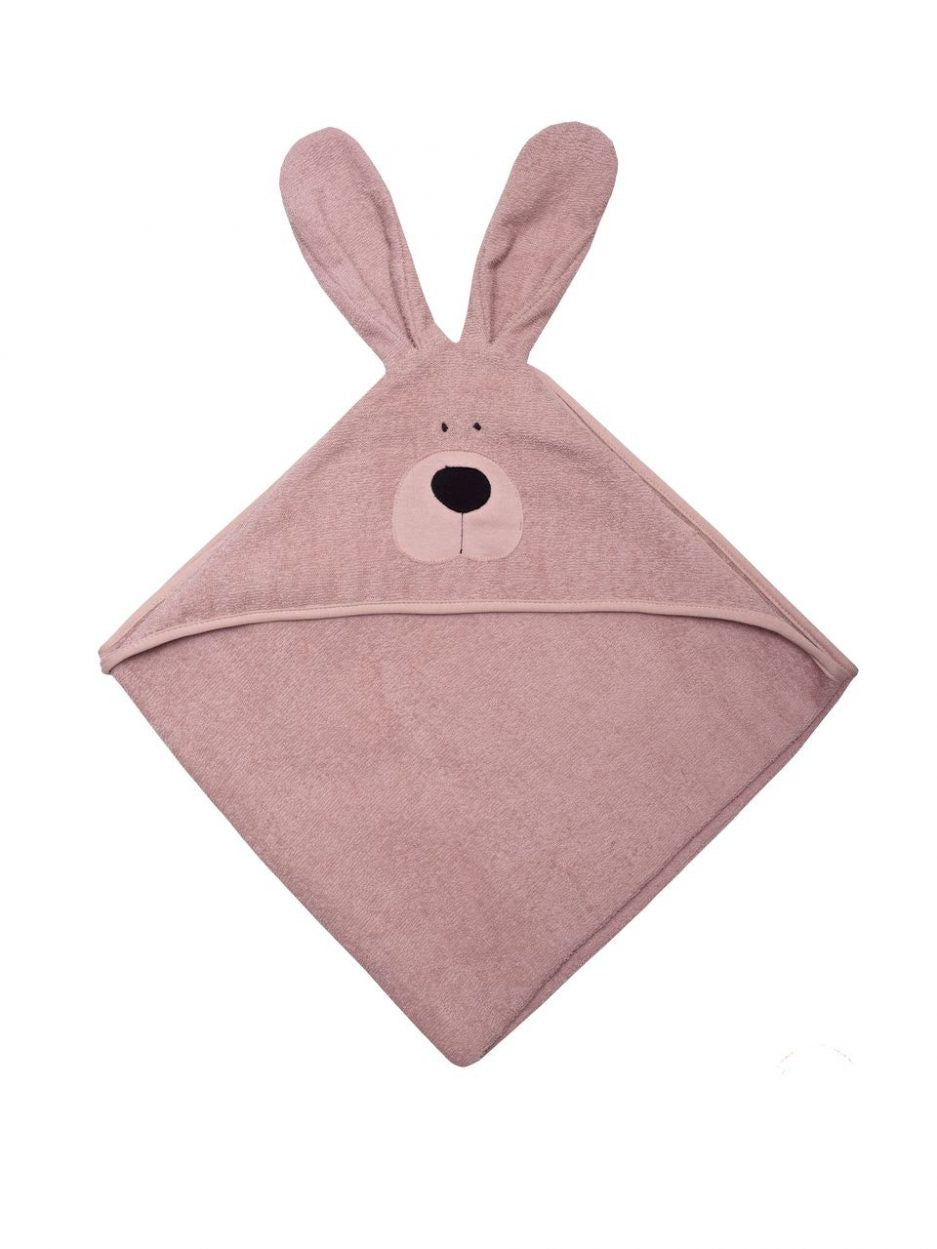 Organic bunny towel with hood in pink