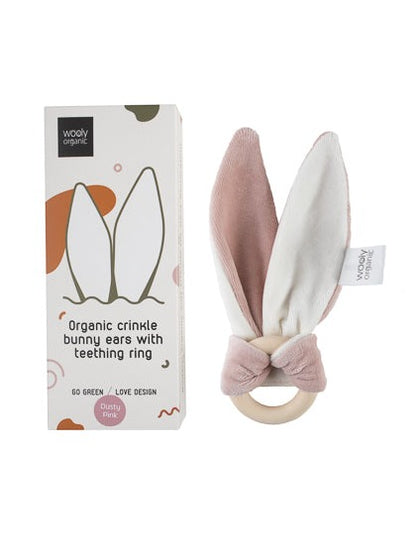 pink baby teether bunny ears with packaging