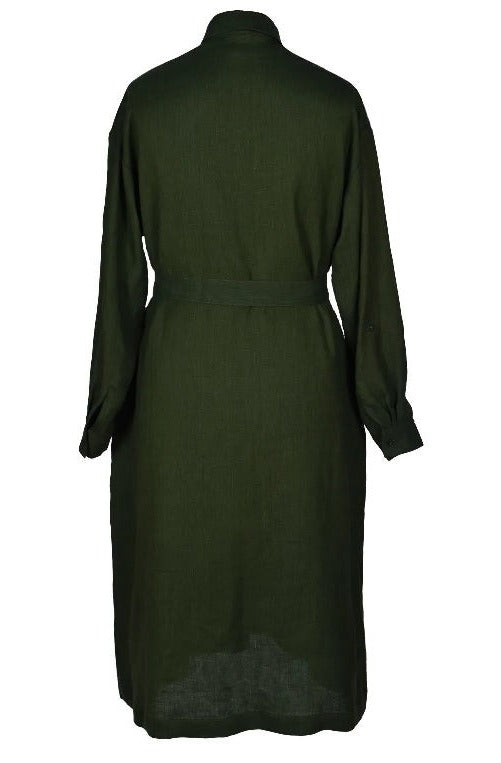 Back of green linen dress