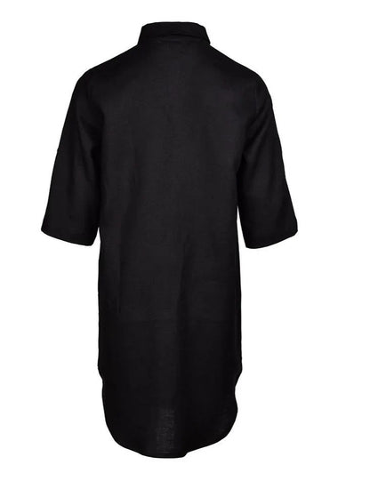 Black linen shirt dress back view