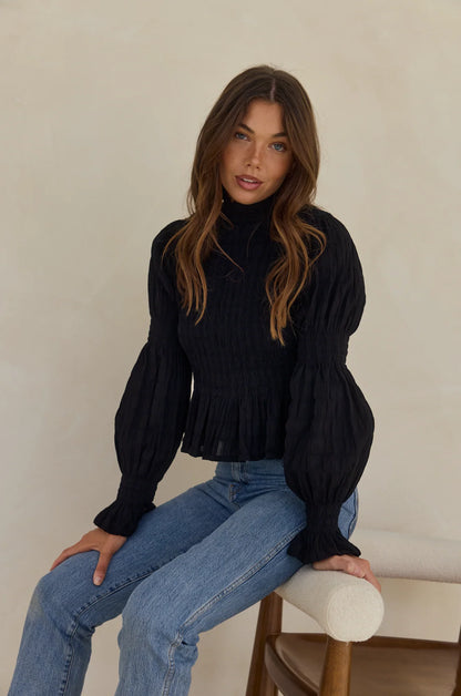 Violet Shirred Top Seersucker Black Cotton