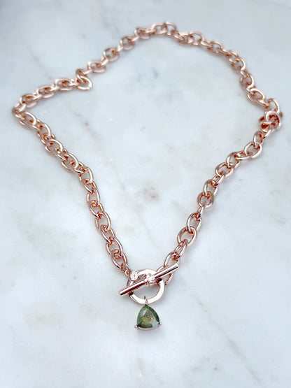 Chunky Chain Necklace with Crystal Pendant XCH-00525