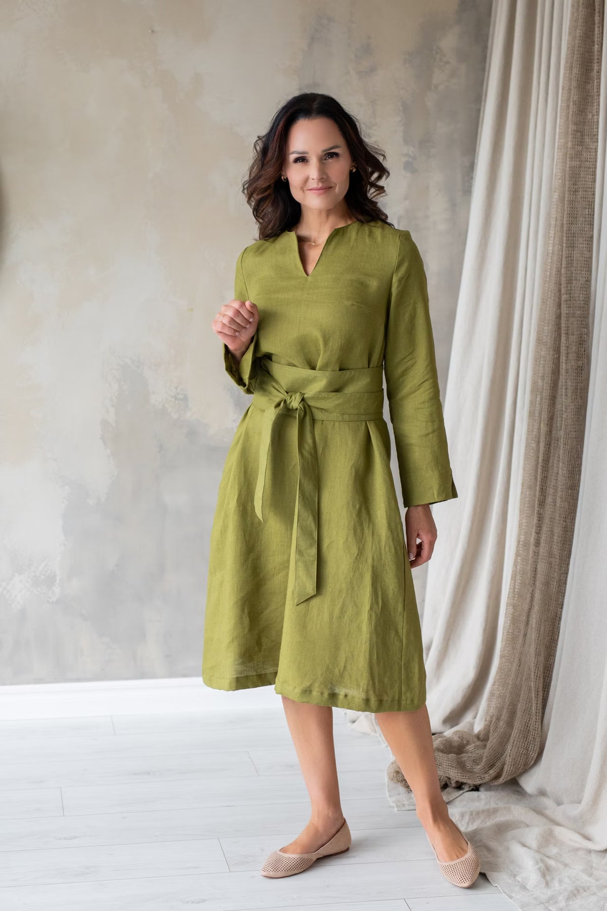 Linen Dress Rosie Moss Green