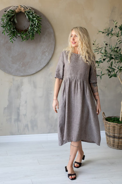Linen Dress Ruth Mushroom Brown