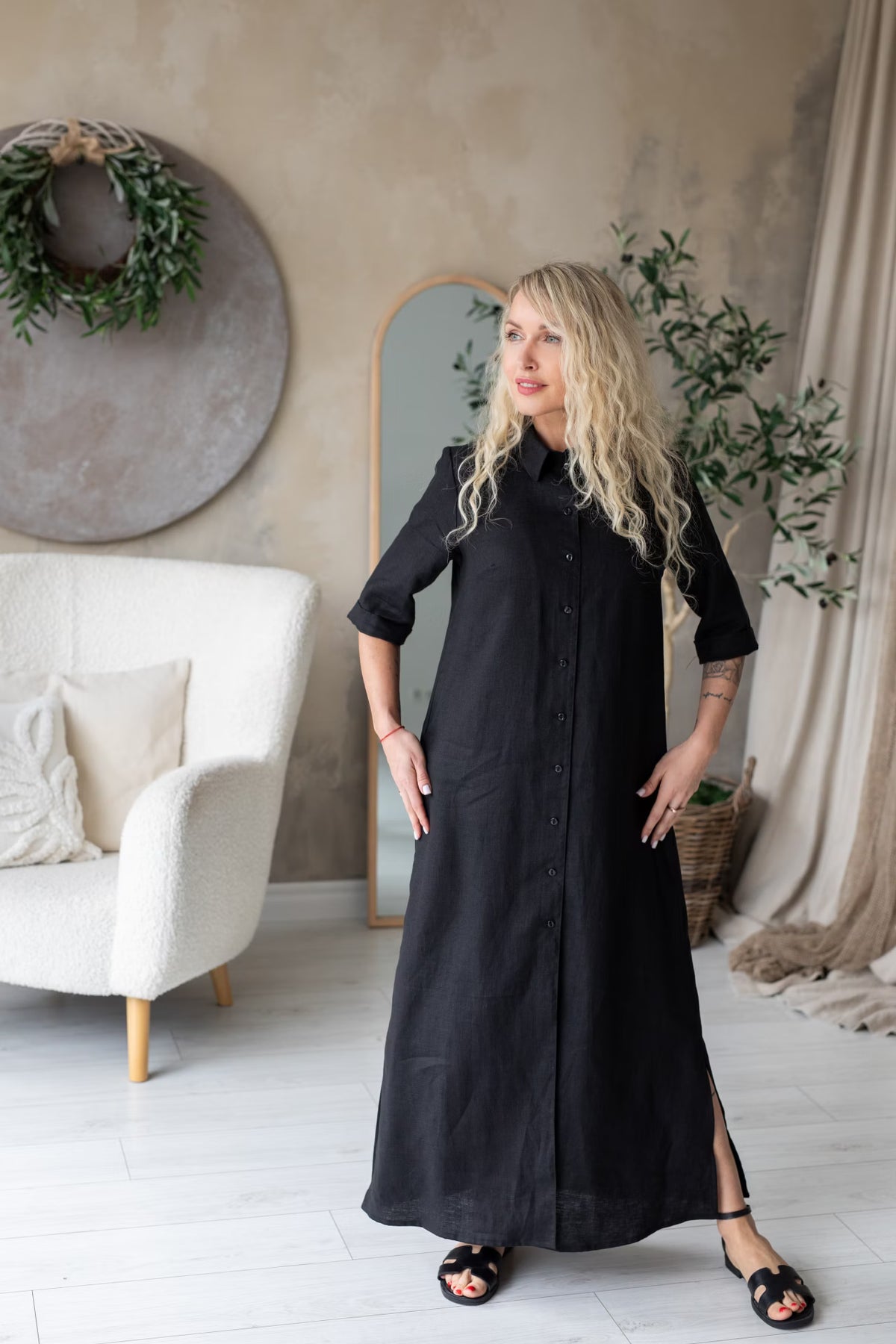 Linen Maxi Dress Marie Black