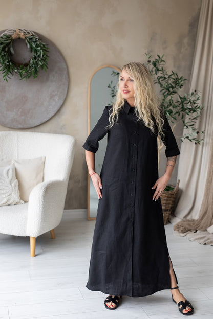 Linen Maxi Dress Marie Black