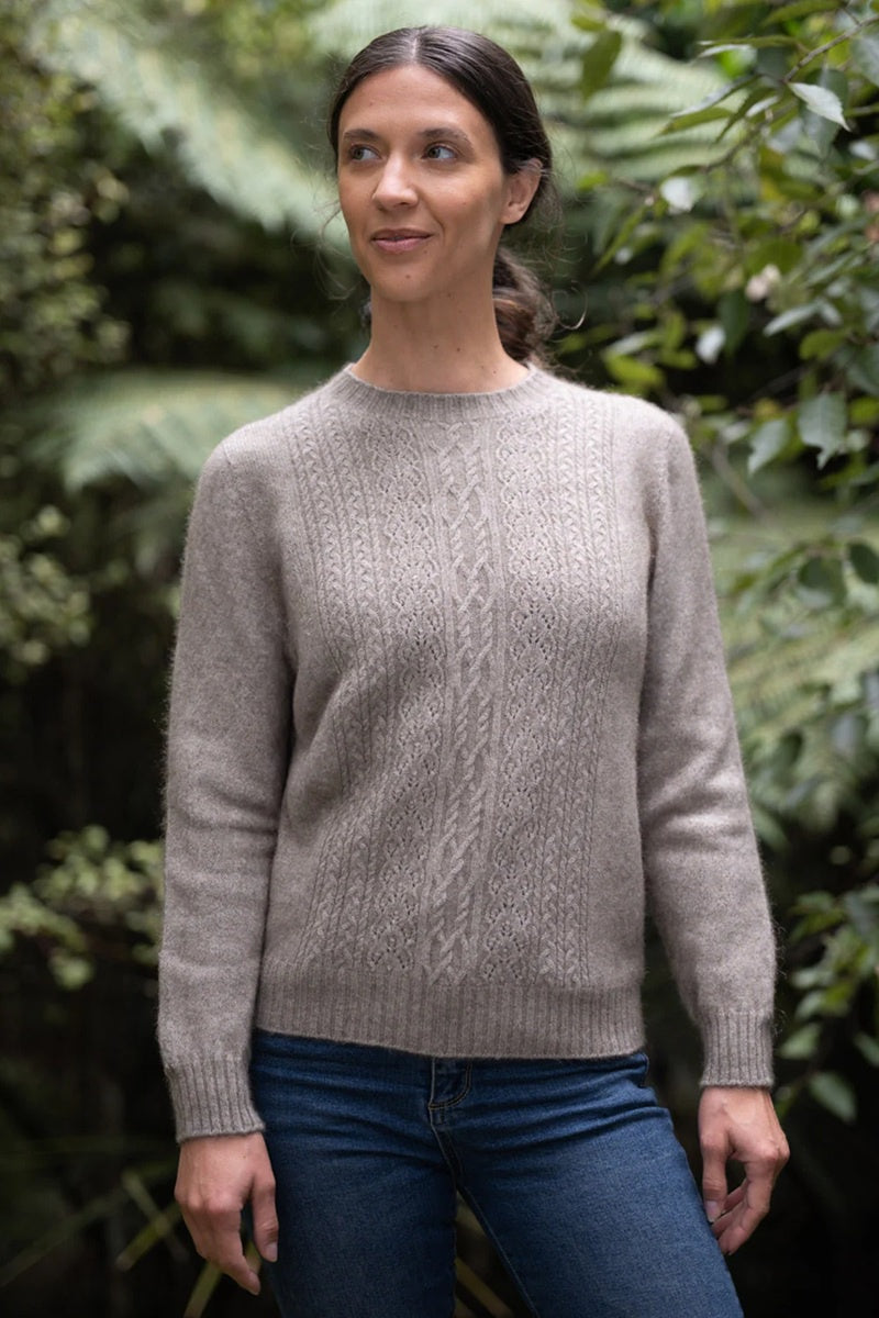 Crew Neck with Lace Detail Merino Possum