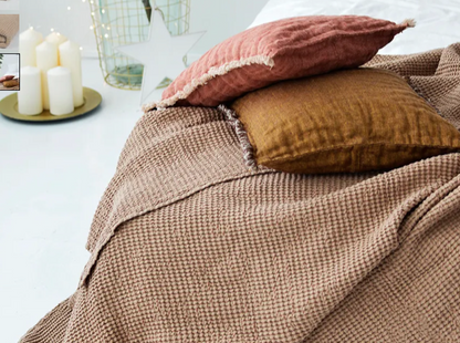 Clay bed spread with cushions