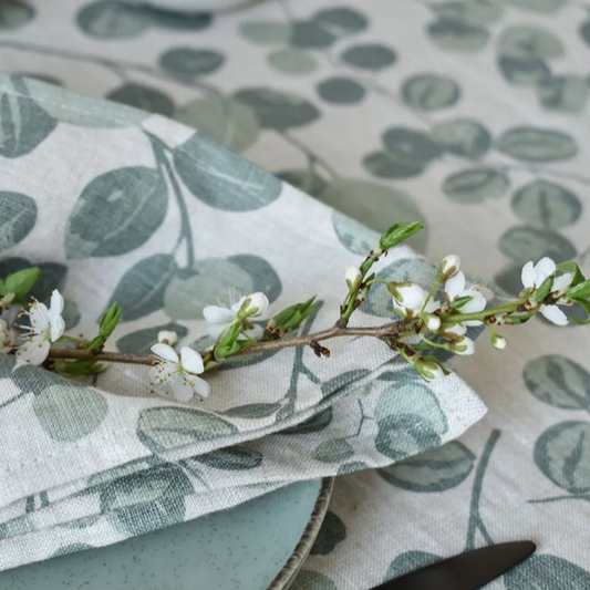 Placemats in Eucalyptus green pattern on table setting