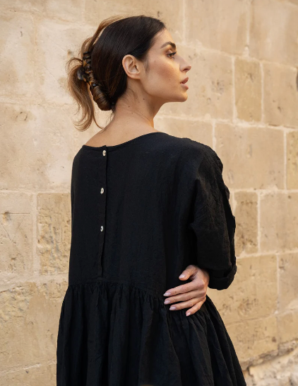 Billy Linen Dress Black