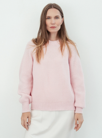 Cashmere and merino honeysuckle knit crew neck sweater.