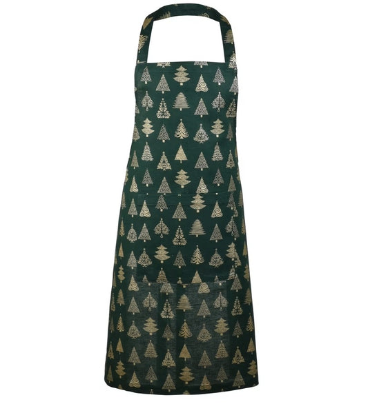 Linen/Cotton Apron Christmas Trees Green