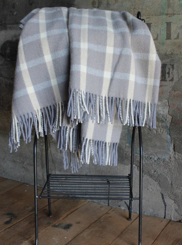 wool throw light grey check