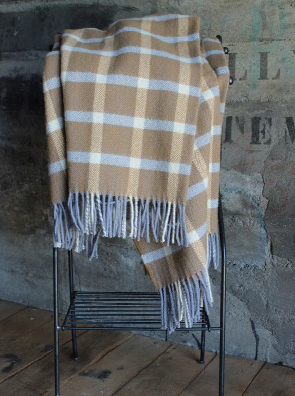 wool throw mustard check