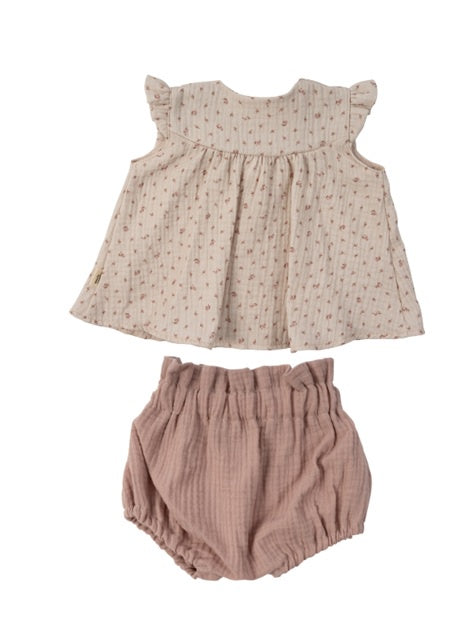 Muslin Blouse with Bloomers Pink Flowers