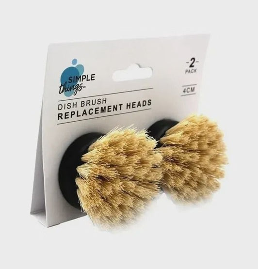 Dish brush replacement heads 2-pack with natural bristles in retail packaging
