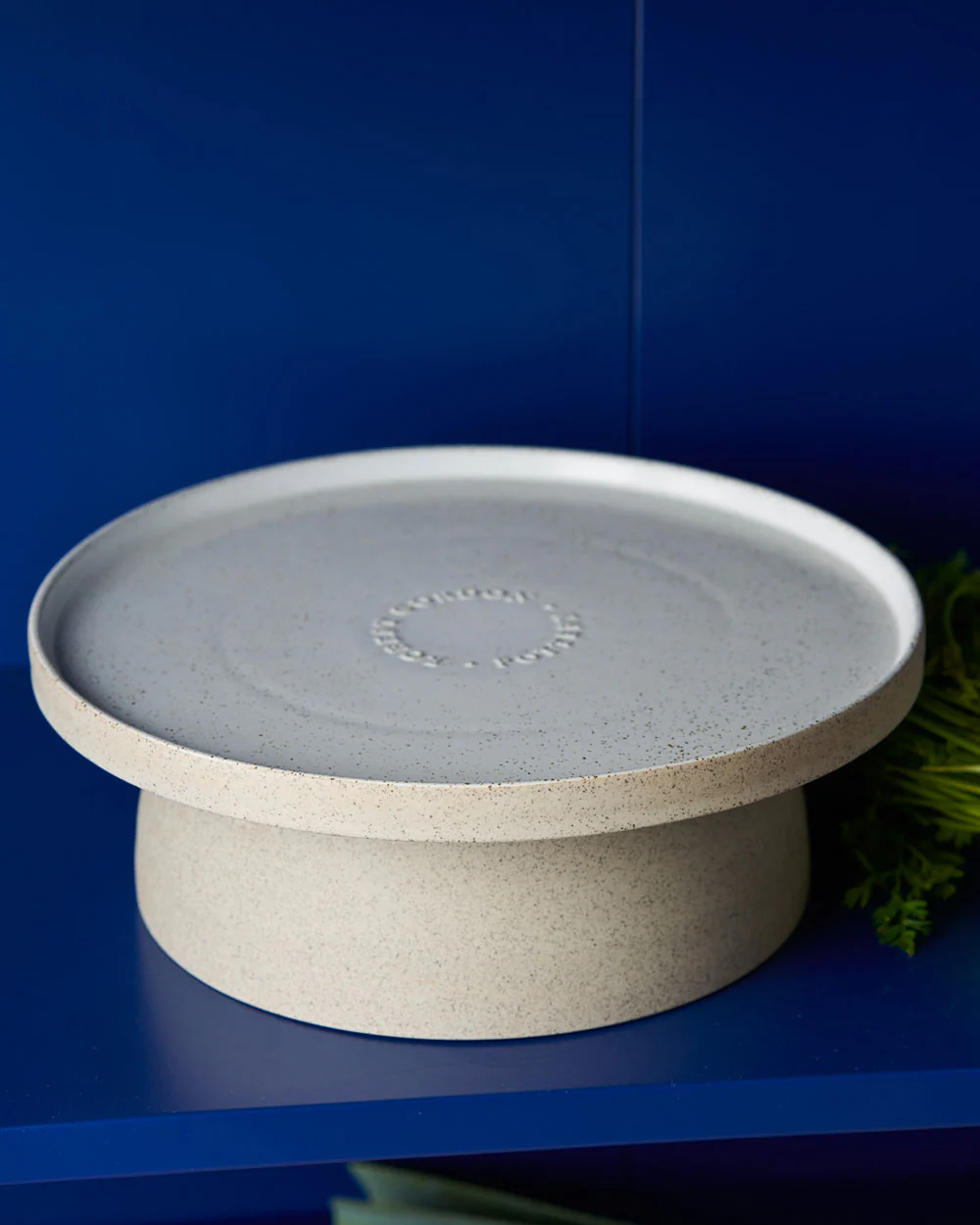 Stonewear cake stand in white speckle