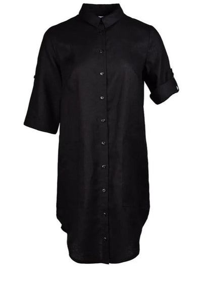 black linen shirt dress front view