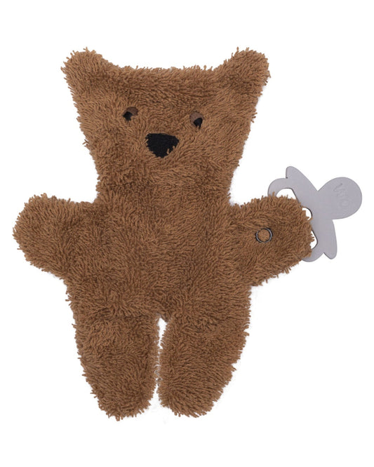 Crinkle teddy  in caramel with dummy holder