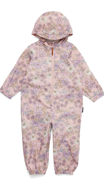 All in one waterproof splashsuit in daisy floral front view.