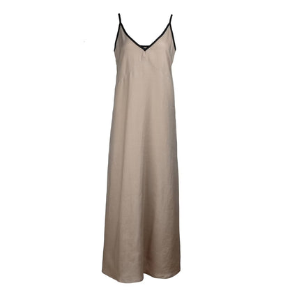 Linen Maxi Dress Romy Beige/Black Straps