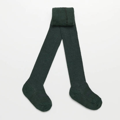 Moss green textured knit merino tights.