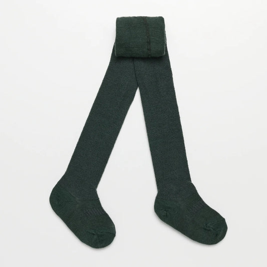 Moss green textured knit merino tights.