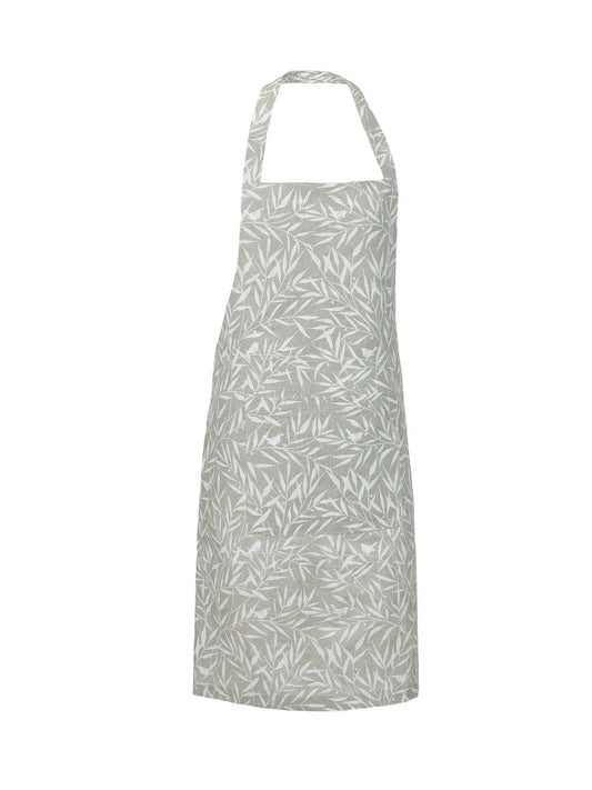 Linen/Cotton apron with garden pattern with front pocket.