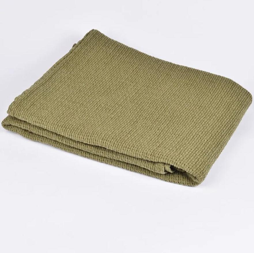 Waffle linen khaki green bath towel