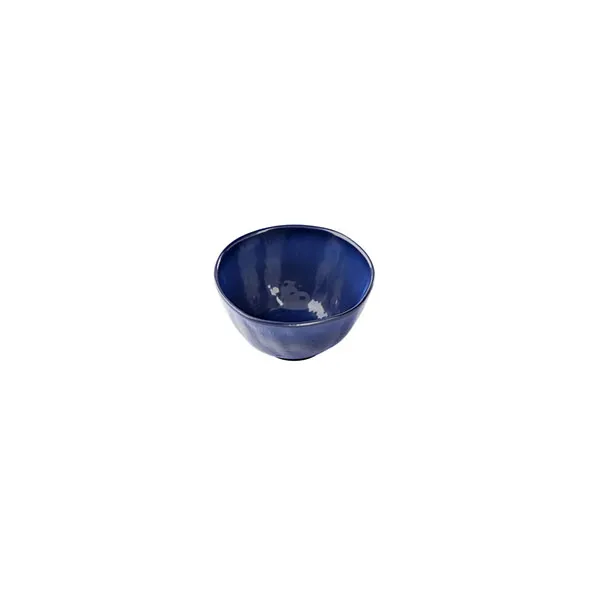 Small ceramic blue bowl with glossy finish on white background