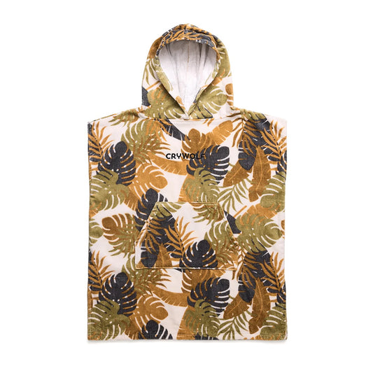 Crywolf hooded tbeach towel in Monstera design.