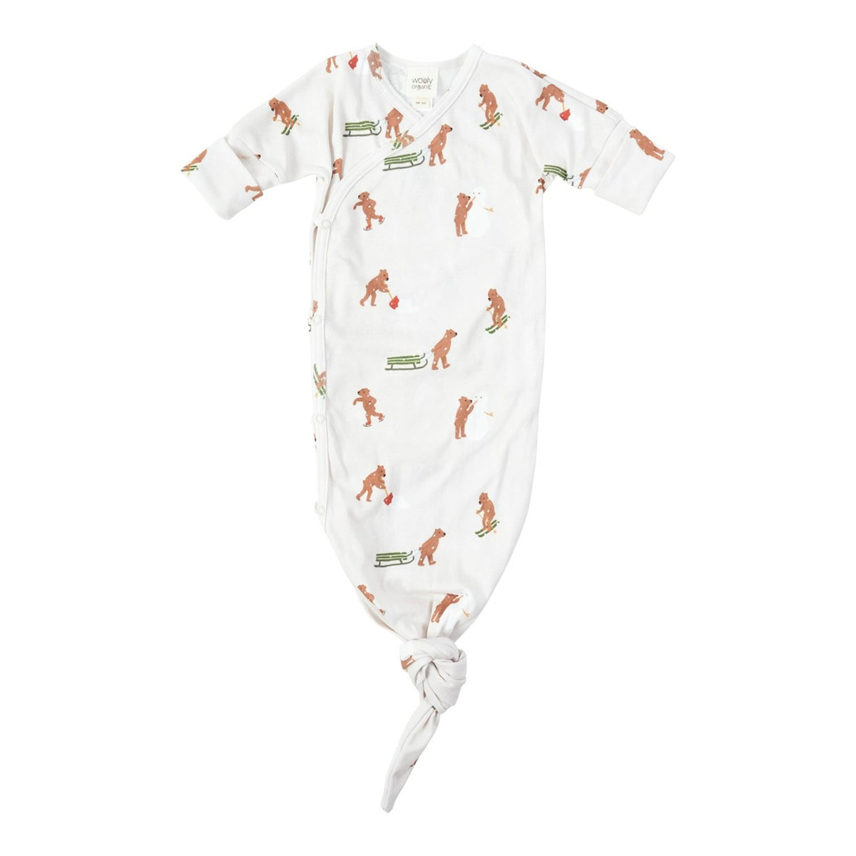 Organic cotton kimono gown knotted at the bottome in winter teddy print.