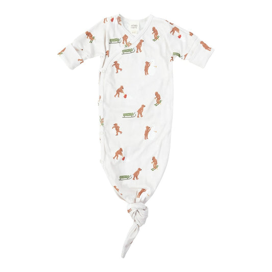 Organic cotton kimono gown knotted at the bottome in winter teddy print.