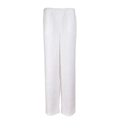 white relaxed linen pant front view