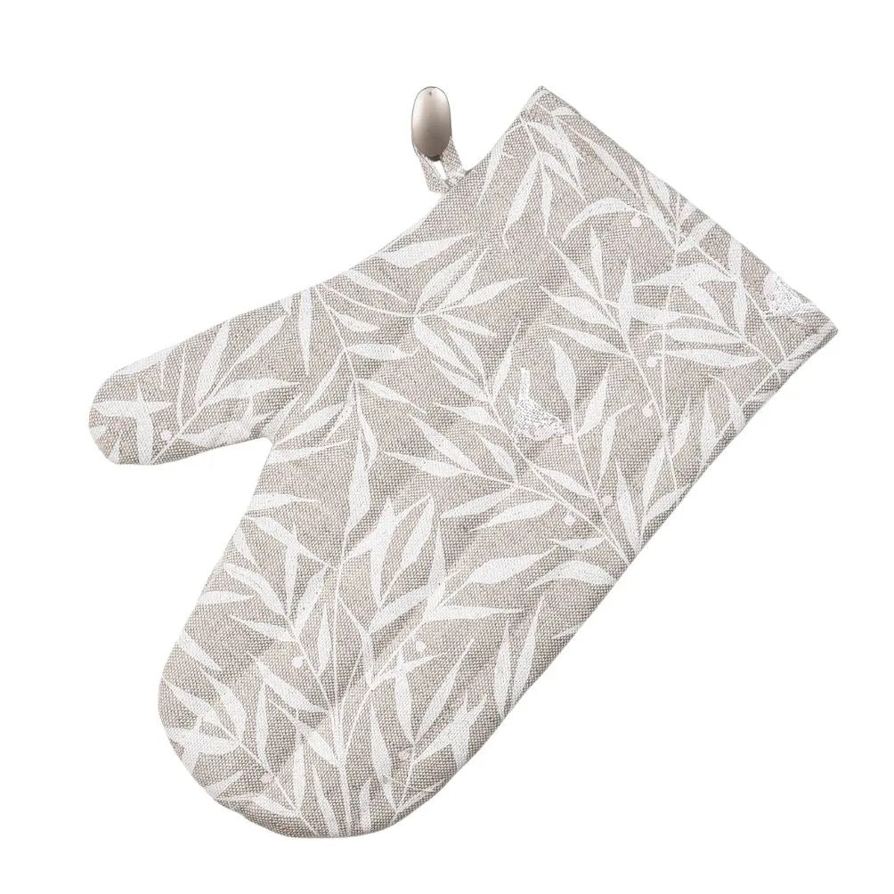 Linen/Cotton mitten in garden pattern natural colour