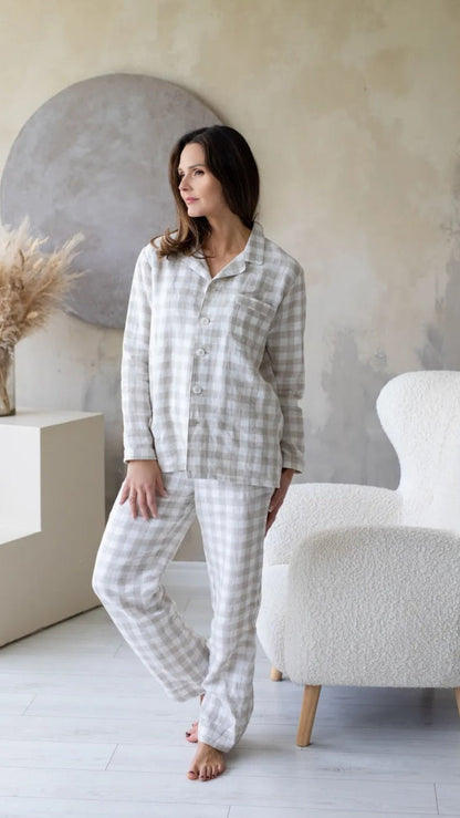 Woman wearing natural check pyjama pant