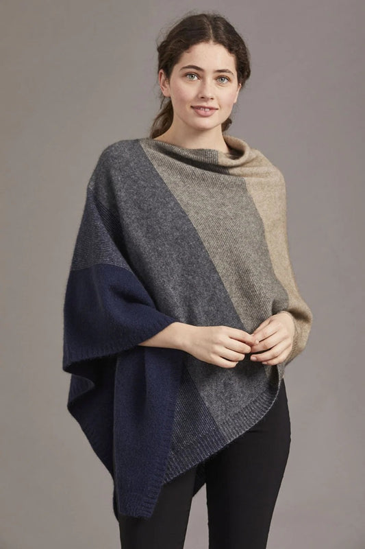 Possum & Merino ombre poncho in muted colour pattern.