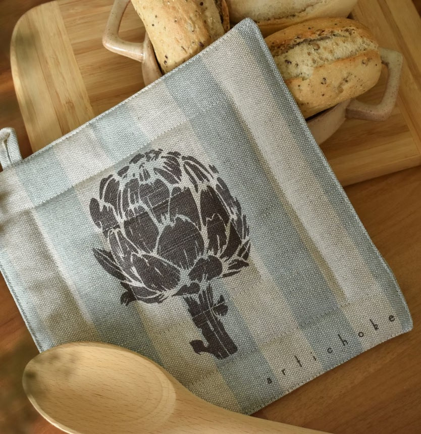 Linen/Cotton Pot Holder Artichoke Duckegg Stripe