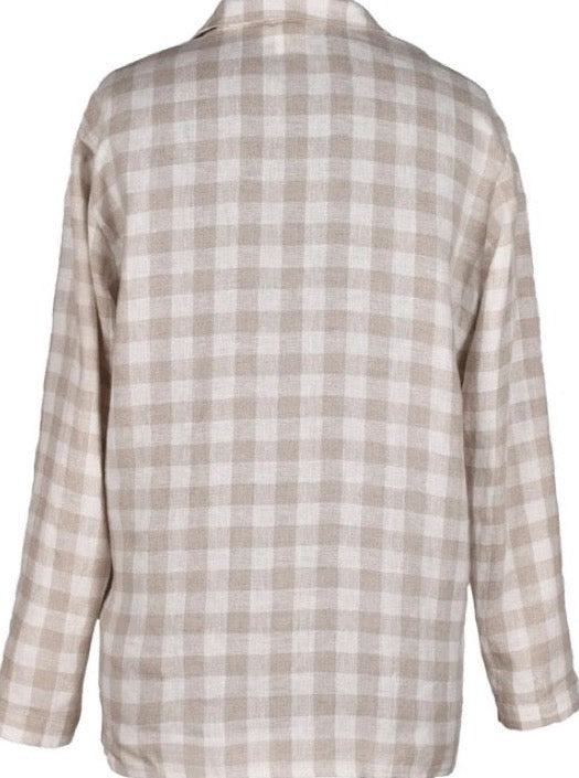 Linen Pyjama Shirt Natural Checks
