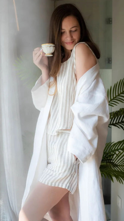 woman wearing stripe sleepwear
