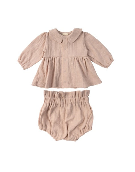 Pink muslin blouse with bloomers.
