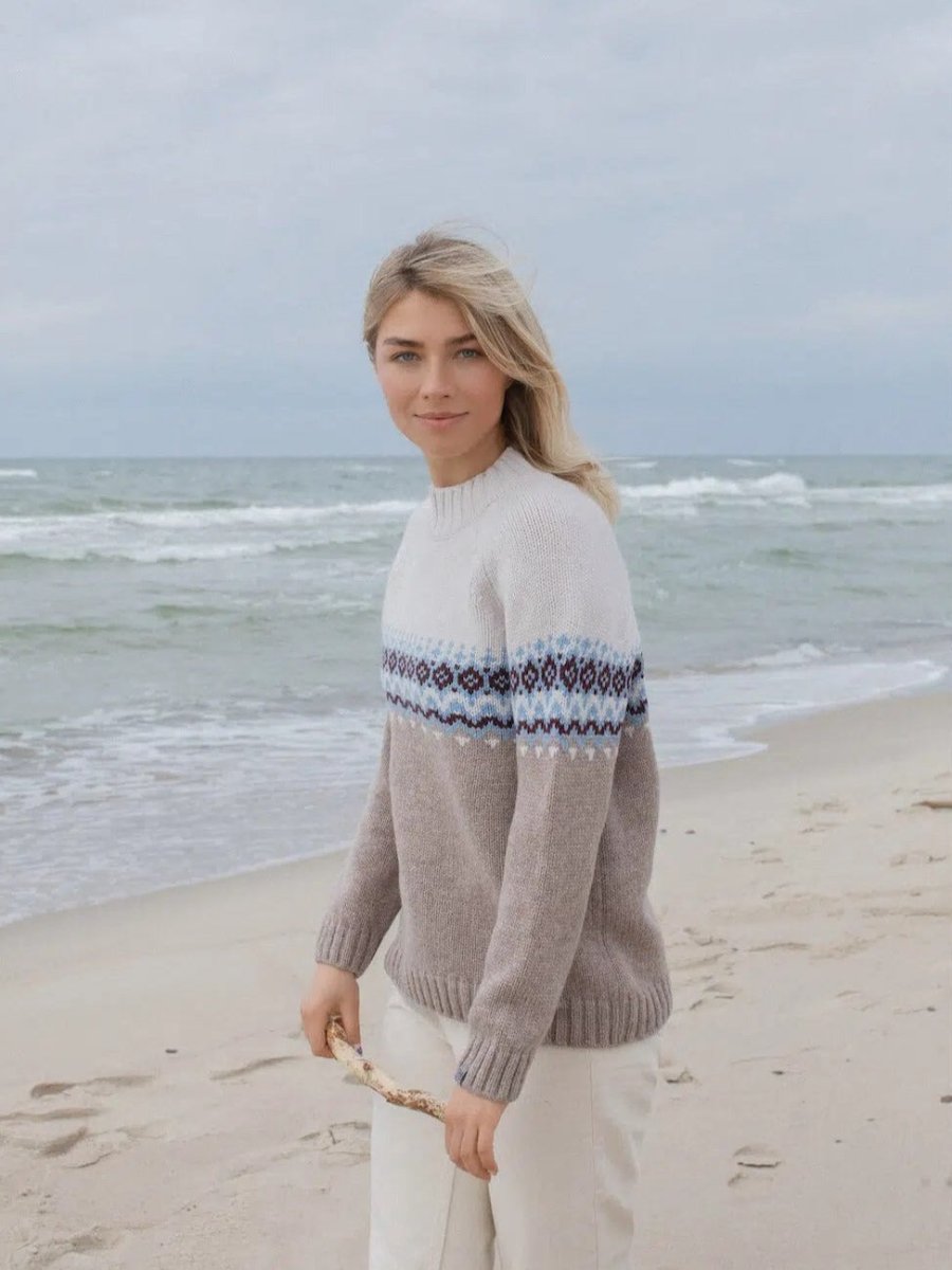 Woman wearing nordic two tone sweater