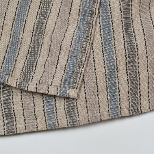 Grey stripe linen tea towel.
