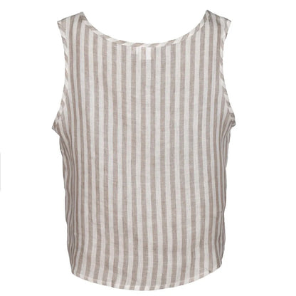 back of beige and white stripe sleepwear top