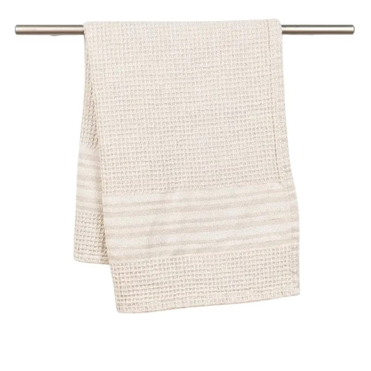 Natural linen/waffle tea towel with stripe.
