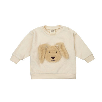 Baby cotton terry sweater with bunny ears.