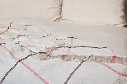 beige linen wool throw  close up