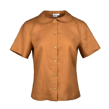 Ochre shirt sleeve linen shirt front view